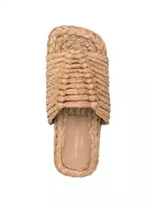 $258 • Buy Paloma Barcelo BEIGE Women's Woven Raffia Platform Slides US 7 EU 37