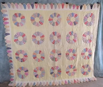 Vintage 1930's Dresden Hand Stitched Plate Quilt • $280