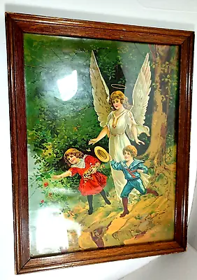 Vtg Art Deco Guardian Angel Children Chasing Butterflies On Cliff Framed Print • $49.95