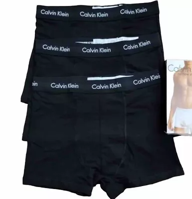 MENS CALVIN KLEIN BOXER TRUNKS 3 PACK All BLACK CLASSIC FIT • £20.99