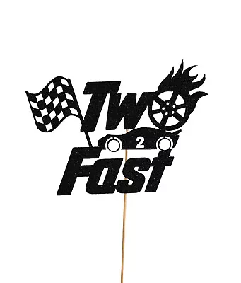 Two Fast Race Car Theme Burning Wheel Tyre 2nd Second Birthday 2 Cake Topper • $19