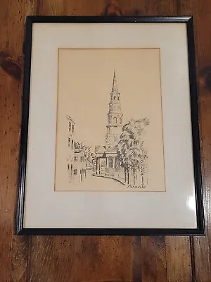 VTG Framed Signed St Phillips Church Historic Charleston SC Art Charles Parnelle • $38.24