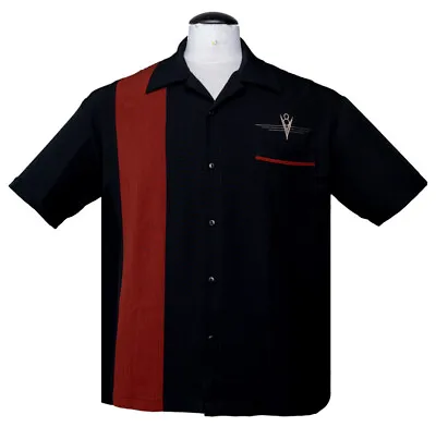 £52 • Buy Steady V8 CLASSIC Rockabilly Bowling Shirt - Black / Rust  - US Sizes XS - 2XL
