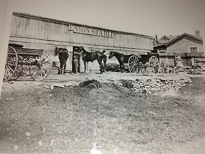 C. 1880's MATTED PHOTO UNION STABLES HORSE CARRIAGES WOLFS  HELENA MONTANA PRINT • $16.95