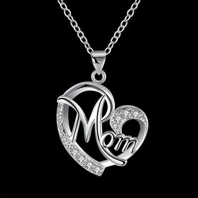 Beautiful Mom Heart Pendant Chain 925 Sterling Silver Women Jewellery MOM Gift • £3.49