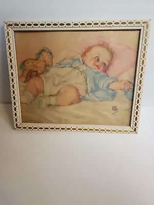 Maud Tousey Fangel 1940's Signed Framed Under Glass Baby Print  • $40