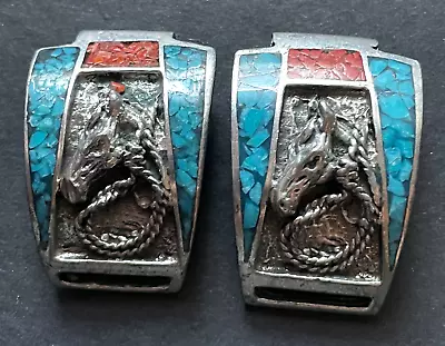 Antique Turquoise Red Coral Horse 16mm Men's Watch Bracelet Tips Native American • $49.95