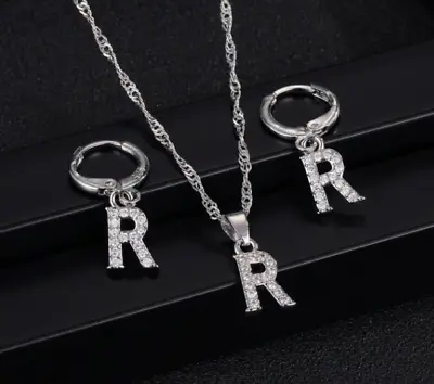 £4.99 • Buy 925 Sterling Silver Personalised Initial Letter Pendant Necklace Earrings Gift