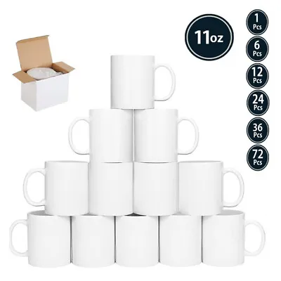 £4.69 • Buy AAA Sublimation Mugs 11oz White Large Handle Coated Heat Press + GIFT BOXES！!