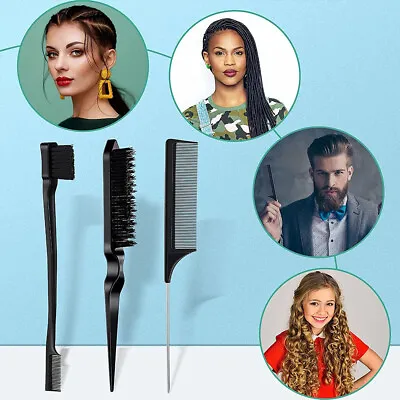 3Pcs Slick Brush Set Hair Brush Teasing Comb Edge Hair Brush Grooming Portable • £3.65