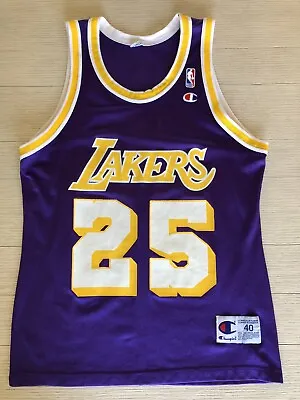 $99 • Buy Vintage Champion #25 Eddie Jones Los Angeles Lakers Purple Jersey Size 40