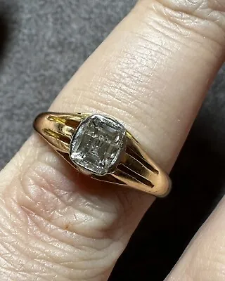 Vintage 18ct Unisex Emerald Cut Diamond Ring Size T - Please Read Description • £425