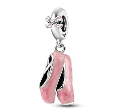 BALLERINA DANCE SHOES BALLET PUMPS Charm Bead Dangle 925 Sterling Silver • £13.95