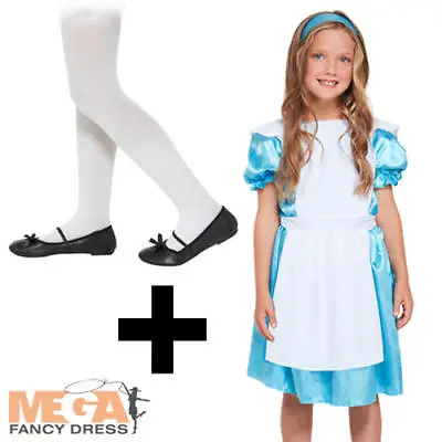 £12.49 • Buy Alice In Wonderland Girls Fancy Dress Kids Fairtytale Costume + White Tights 