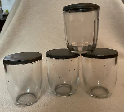 $34.99 • Buy 4 VINTAGE Jelly Glass 8 Oz Canning Glass Jars And 4 Tin Metal Lids