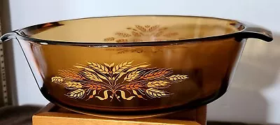 Vintage Anchor Hocking Amber Glass Harvest Wheat Casserole Dish 1.5qt  • $9.99