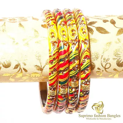 Suprimo Indian Traditional Handemade Lac Metal 4 Bangles Bracelet For Women's • $11.97