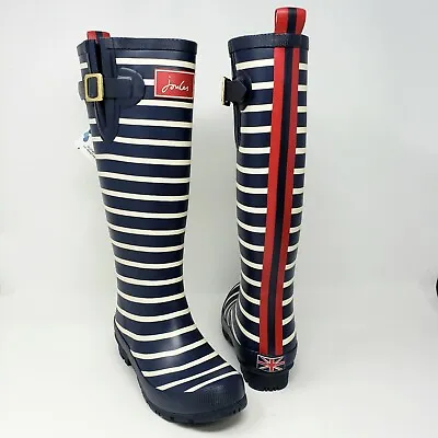 Joules Womens 5 Great Britain High Rubber Rain Wellington Navy Blue Boots New • $49.99