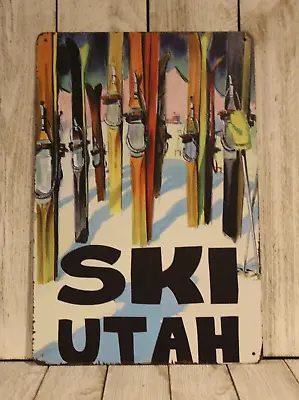 Ski Utah Tin Sign Metal Travel Poster Rustic Skiing Mountain Cabin Art Decor • $10.97