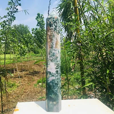 Natural Moss Agate Quartz Obelisk Crystal Tower Point Reiki Home Decor 5.79LB • $63