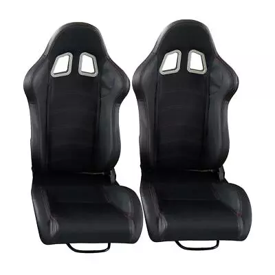 2pcs Universal Black Car Racing Seats Suede Leather Reclinable Bucket W/ Sliders • $259.08