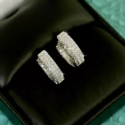 2 Ct Round Cut Moissanite Men's Women's Hoop Earrings 14k White Gold Plated • $113.24