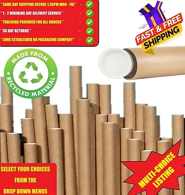 Small Large Cardboard Mailing Postal Tubes Rolls End Plugs Short Long All Sizes • £8.55