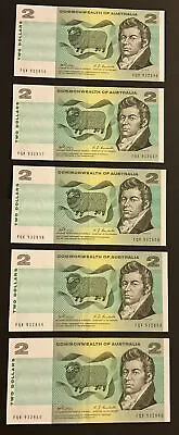 5 Consecutive $2 Banknote Commonwealth Australia Phillips Randall FQK SERIES • $249