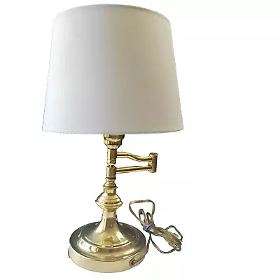 Vintage Polished Brass 12.5  Electric Swing-Arm Desk/Office/Table Lamp W/Shade. • $58