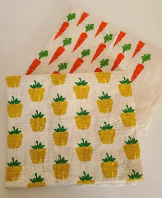 Vintage Kay Dee Linen Tea Towel Pair Carrots Peppers • $29