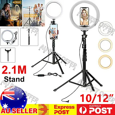 $32.99 • Buy 10/12 Inch Dimmable LED Ring Light +2.1M Tripod Stand Selfie Circle Lamp