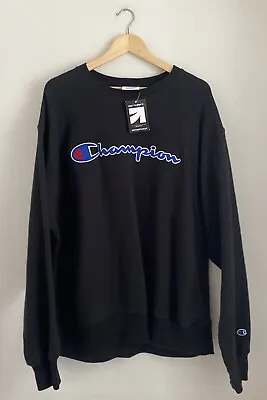 Champion Sweatshirt Mens XL Black Spellout Jumper Sweater Cotton Blend • £2