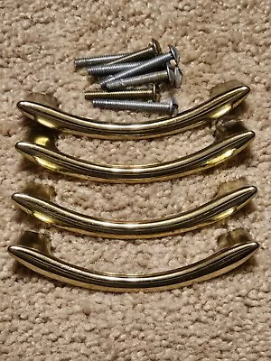 4 Vintage Amerock Mid Century Polished Brass Cabinet Drawer Pulls Handles • $14.99