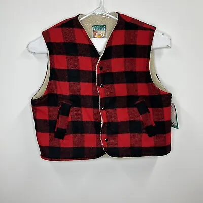 Vintage Canyon Guide Buffalo Plaid Vest Mens Xl Red Black Sherpa Lined Snap • $59.88