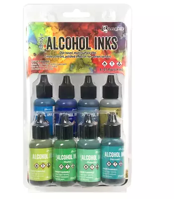 Ranger Tim Holtz Alcohol Ink Lot Set 8 Pack Blues & Greens TAK76155 • $14.75
