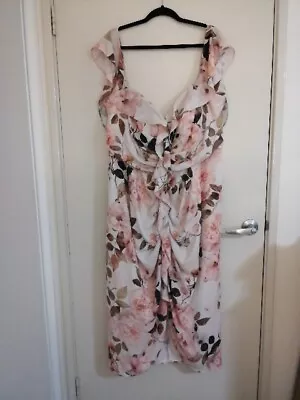 City Chic Size XL Pink Floral Sleeveless Rouched Front Dress • $55