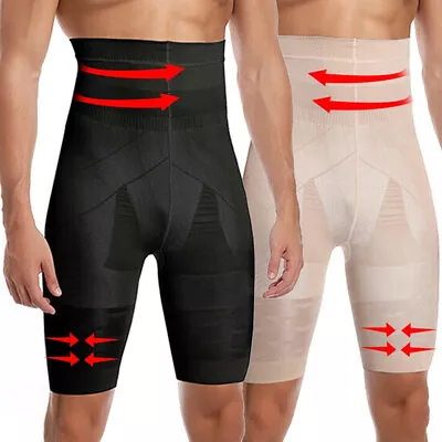 Men Compression High Waist Boxer Shorts Tummy Control Slim Body Shaper Underwear • £9.99