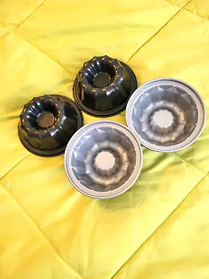 4 Inch Nonstick Mini Bundt Cake Pan Set Of 4 For Baking Carbon Steel Fluted Ca • $26