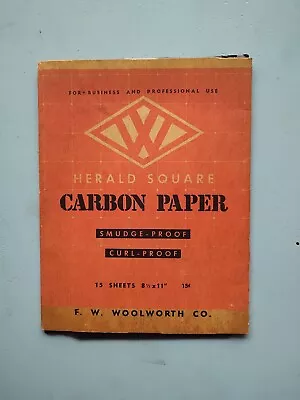 Vintage HERALD SQUARE CARBON PAPER 25 Sheets 8 1/2  X 11  F.W. Woolworth Co. PO • $9.95