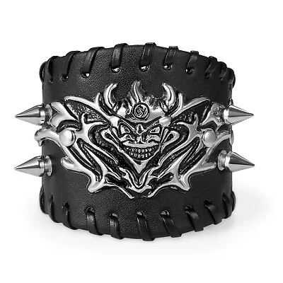 8.7  Punk Gothic Devil Width Leather Rivet Bracelet For Men Wristband * 66MM • $10.89