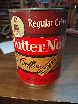 VINTAGE BUTTER-NUT COFFEE TIN CAN COCA-COLA CO. 32 Oz 2 Lb W/ Paper Coupon Label • $10