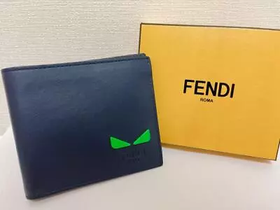 Fendi Monster New Unused Bifold Wallet Navy Green Bug's Eye With Box Bag Unisex • $390