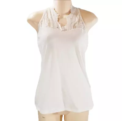 HM Sleeveless Top Medium M White Lace Halter Blouse Stretch Shirt • $14.99