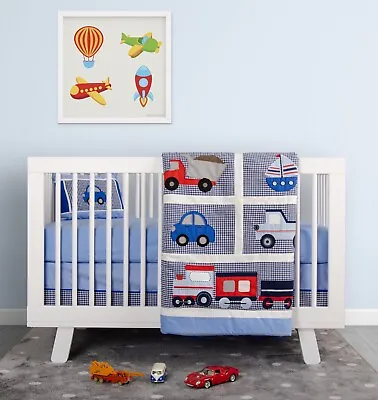 BabyFad Transport Blue 100% Cotton 9 Piece Crib Bedding Set • $119.99