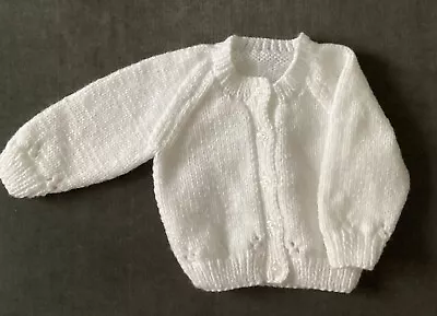 Hand Knitted White Baby Cardigan 0-3 Months • £8.99