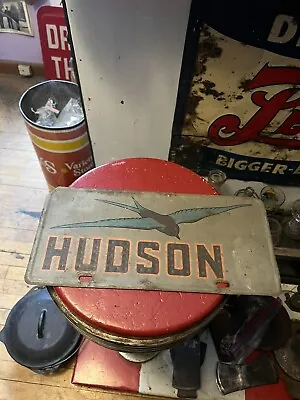 Vintage Original Hudson Bird Graphic Metal Vanity Car License Plate Tag Topper • $149.99