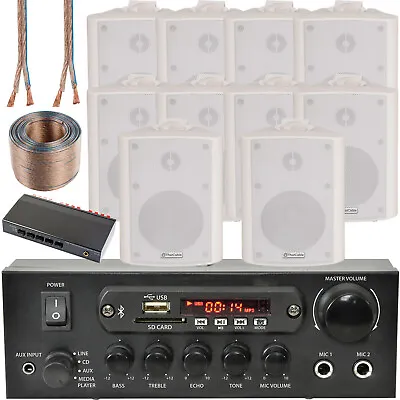 £475.99 • Buy 5 Zone Bluetooth Speaker Kit 10x 70W White Wall Mount Home Bar Stereo Amplifier