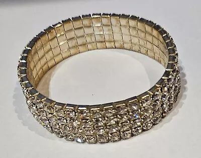 Vintage Fashion Gold Stretch Crystal Encrusted Bangle Bracelet = 7.5 Inch Wrist • $5