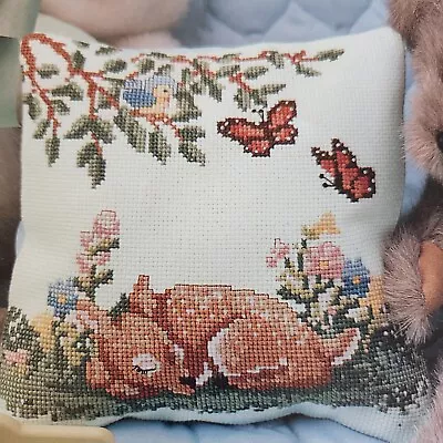 Fawn Butterfly Cross Stitch Pillow Kit Musical Mini Pillow Born Free Vintage 90s • $22