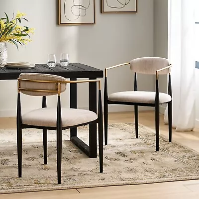 Camas Modern Fabric Upholstered Iron Dining Chairs Set Of 2 • $355.90